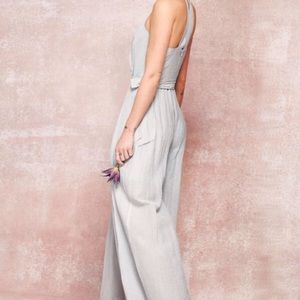 Seafoam jumpsuit featuring halter neckline